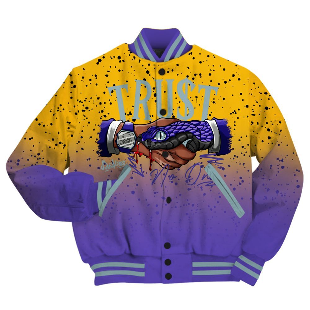 Varsity Jacket To Match Imperial Purple 4s - Trust No One Drip All Over Print