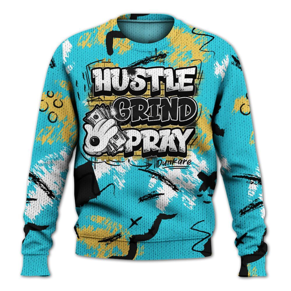 Sweater To Match Retro Gamma Blue 11s - Hustle Grind Pray Graphic Street Style Graphic
