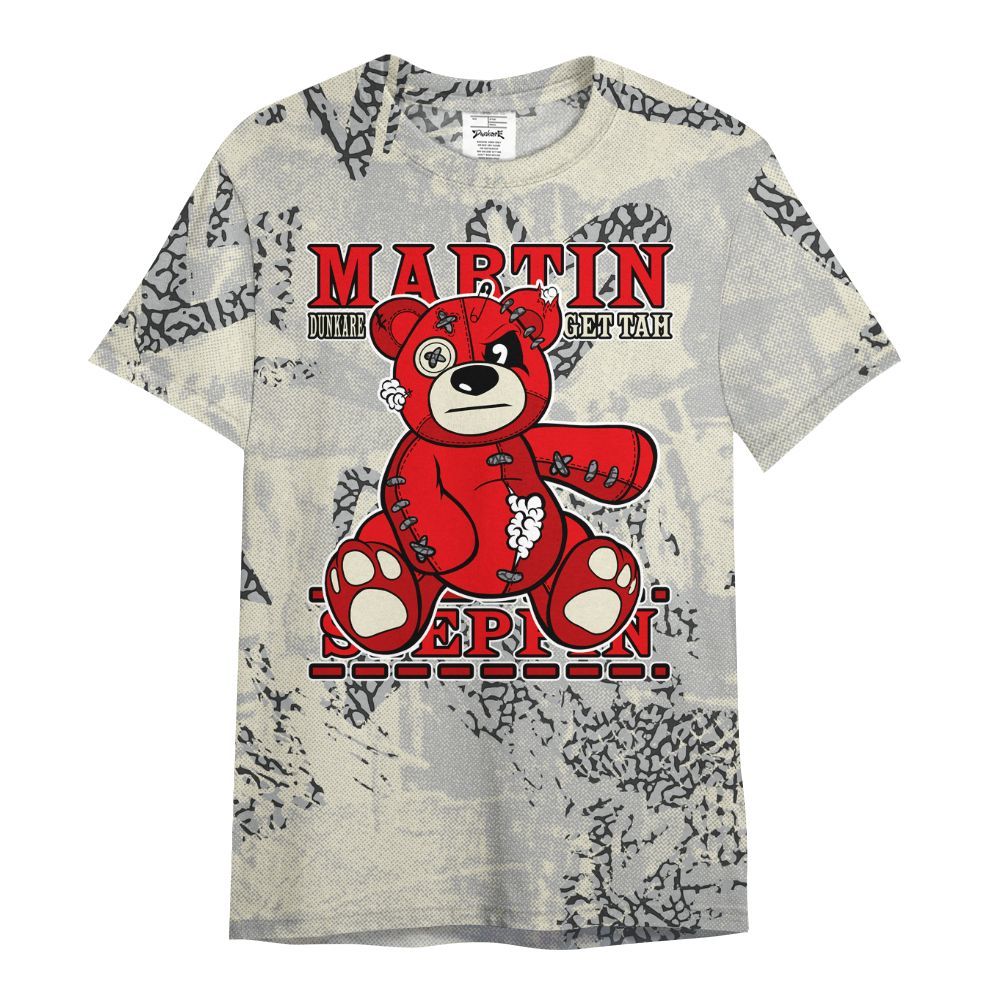 Shirt To Match Cement Grey 3s - Tah Steppin Bear Heart Grunge All Over Print