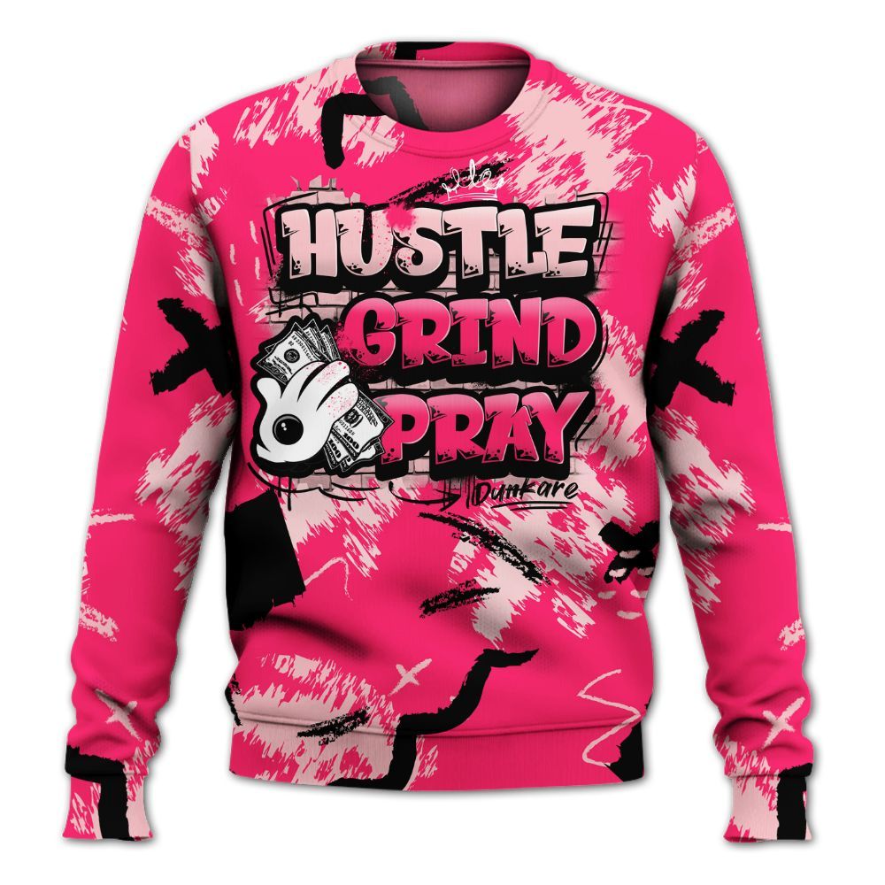 Sweatshirt To Match A'One Hyper Pink Shirt, Hustle Grind Pray Retro All Over Print