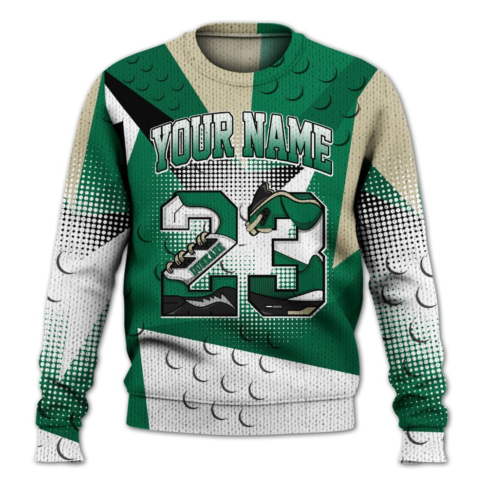Knitted Sweater To Match Pine Green 4s - Poly Custom Name Number 23 5s