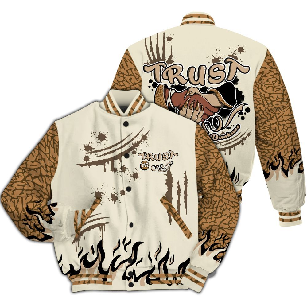 Varsity Jacket To Match Orewood Brown 3s - Graphic Trust No One All Over Print