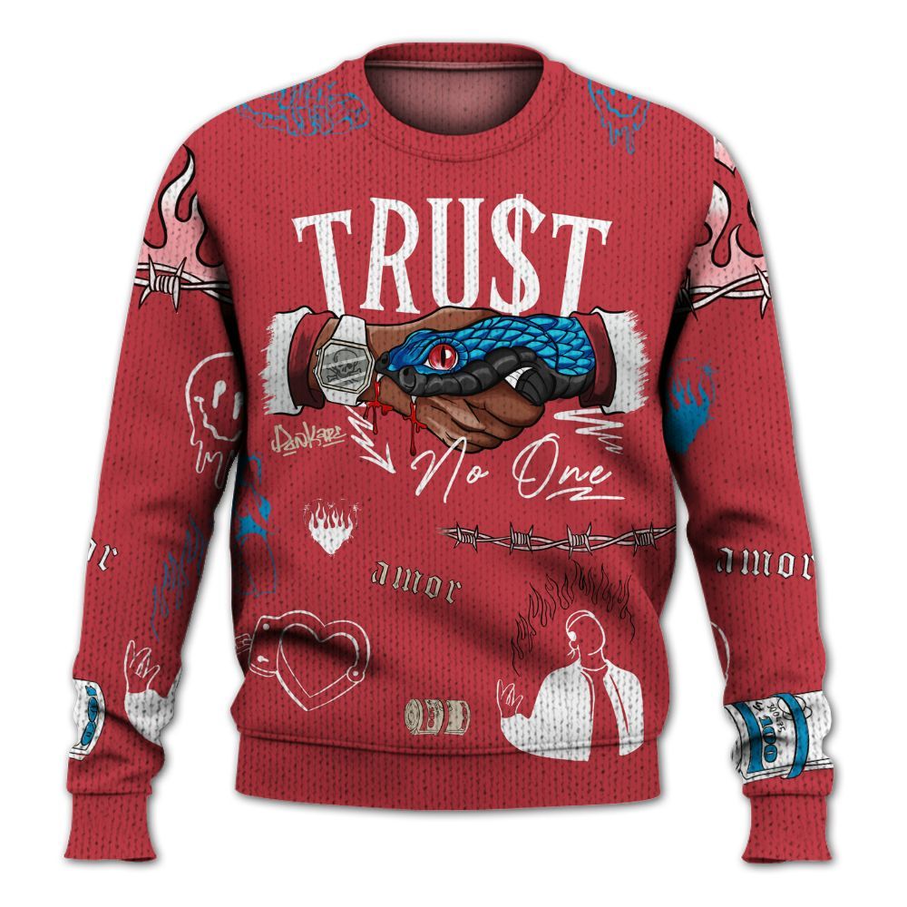 Knitted Sweater To Match High OG University Red Dark Powder Blue 1s - Snake Trust No One