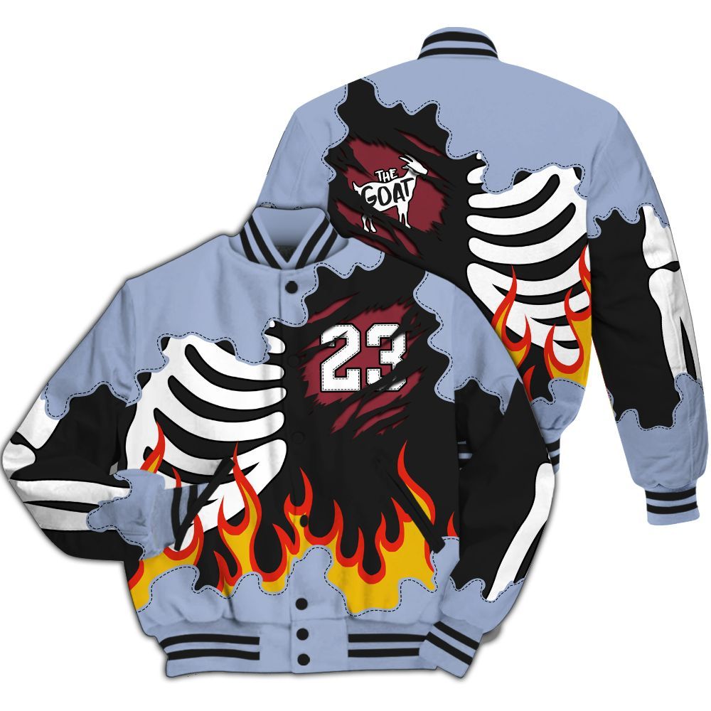 Varsity Jacket To Match Black Metallic 5s - Burning Skeleton 23 G.O.A.T All Over Print