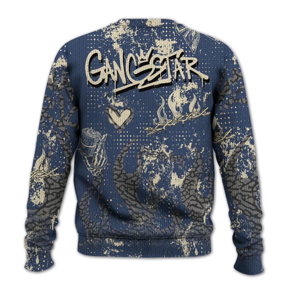 Knitted Sweater To Match Diffused Blue 3s - Lucky Money Paid In Full Graffiti