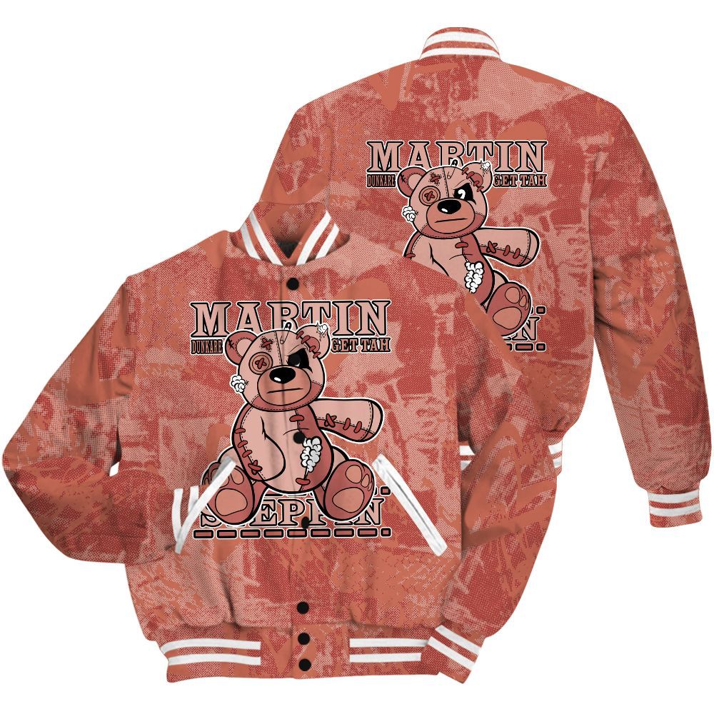 Varsity Jacket To Match Dune Red 13s Shirt - Tah Steppin Bear Heart Grunge All Over Print