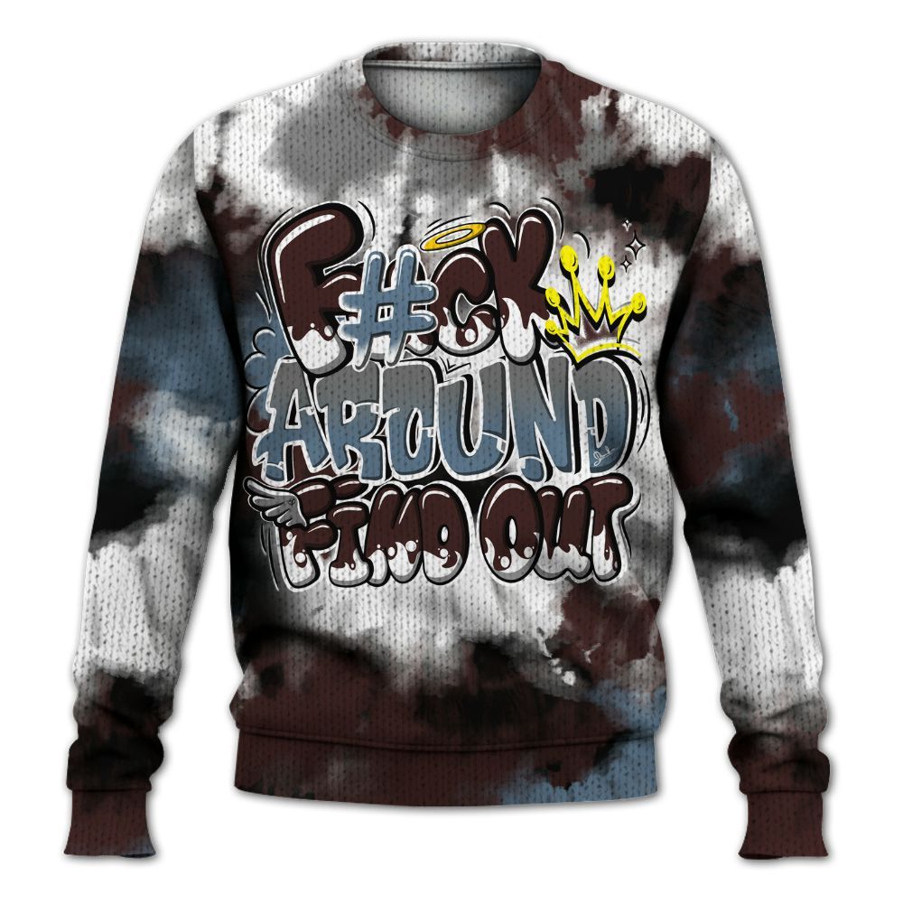 Knitted Sweater To Match Burgundy 5s - Tie Dye FK Around Find Out