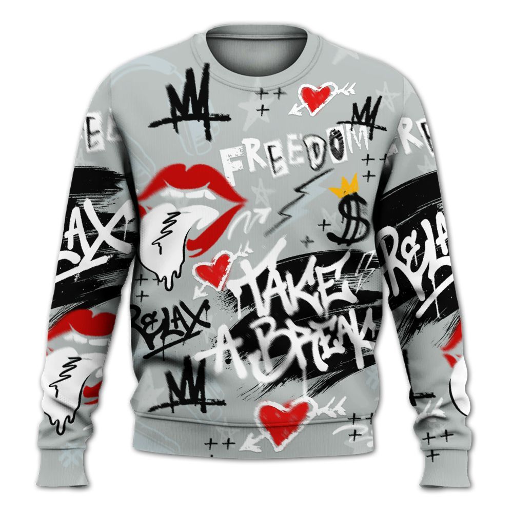 Sweatshirt To Match Black Wolf Grey 12s - Take Break Freedom Graffiti Streetwear All Over Print