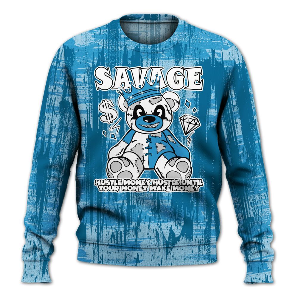 Sweatshirt To Match Powder Blue 9s - Savages Bear Glitch Art All Over Print