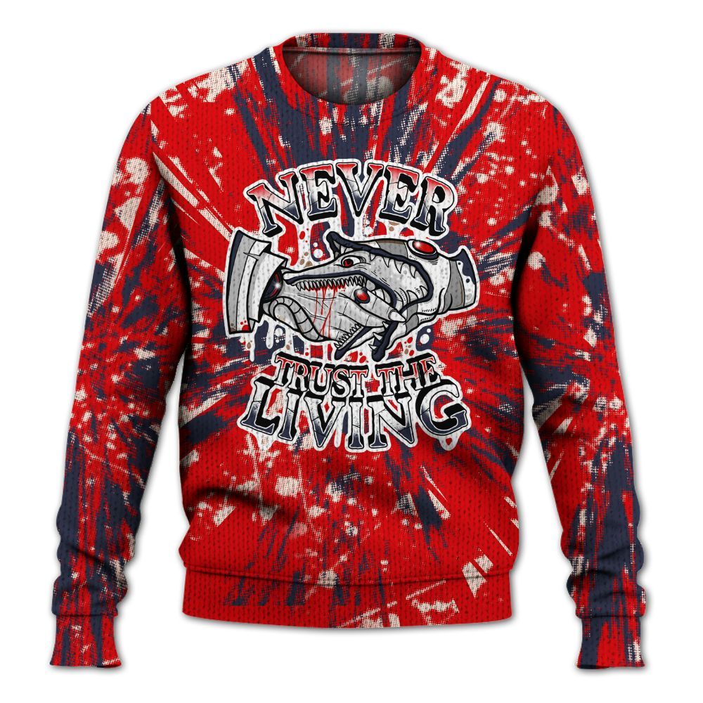 Knitted Sweater To Match Low OG Howard University 1s - Never Trusting Living Graphic Halloween