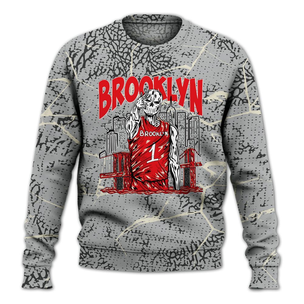 Sweatshirt To Match Cement Grey 3s - Brooklyn's Skeleton Crack All Over Print