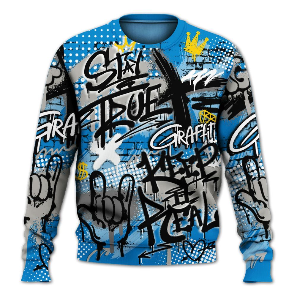 Sweatshirt To Match Industrial Blue 4s - True It Real Graffiti Streetwear All Over Print