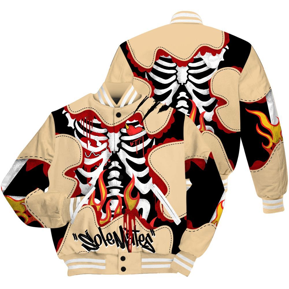 Varsity Jacket To Match Dunk Low Strawberry Waffle - Skeleton Burning Heart Drip All Over Print