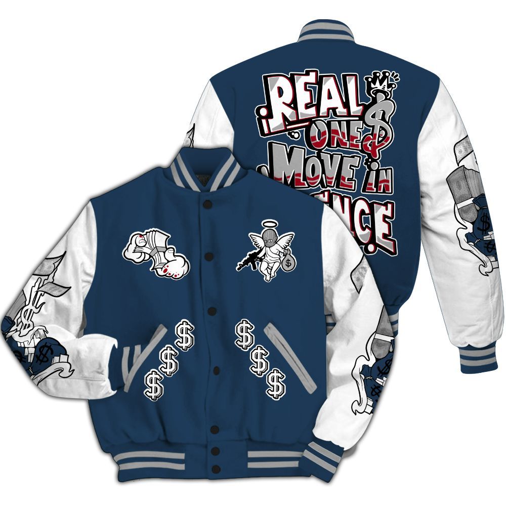Varsity Jacket To Match Retro French Blue 2025 12s - Ones Move In Silence All Over Print