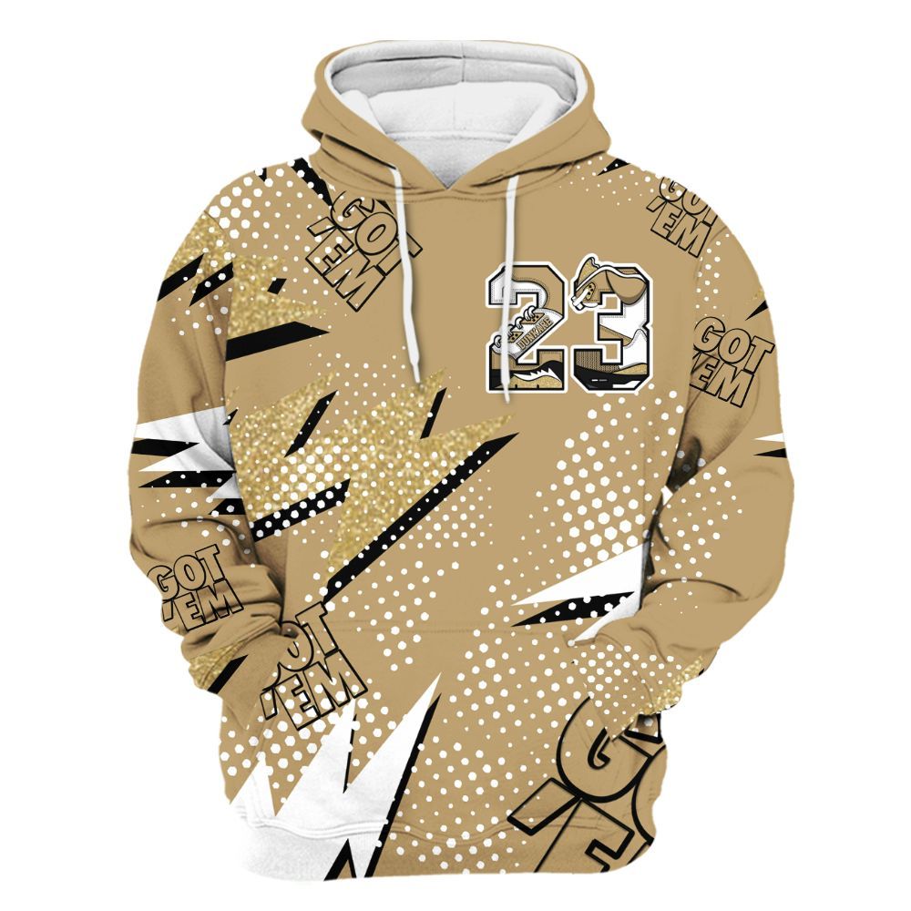 Hoodie To Match High OG Black Metallic Gold 1s - Custom Name Number 23 5s All Over Print