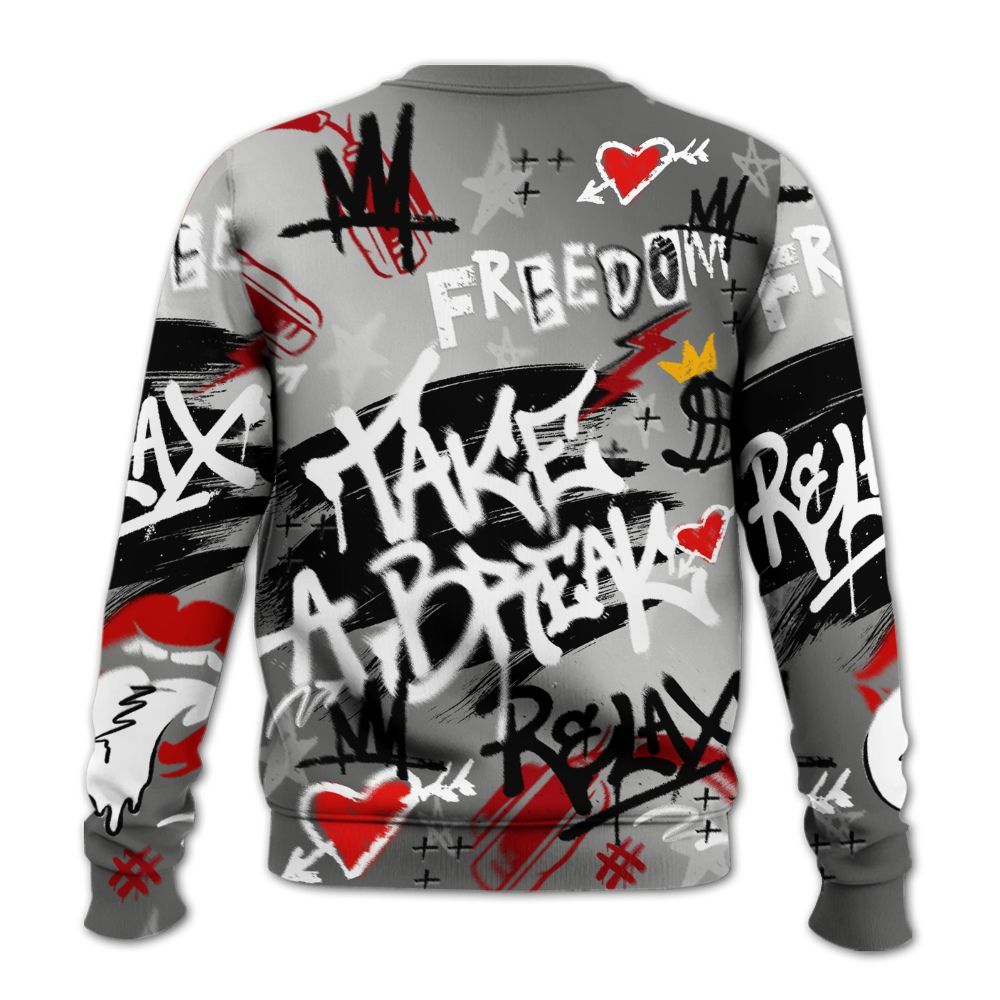 Sweatshirt To Match Metallic Silver 14s - Take Break Freedom Graffiti Streetwear All Over Print