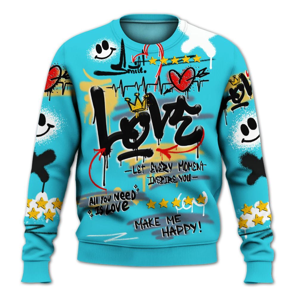 Sweatshirt To Match Retro Gamma Blue 11s - Happy Love Beats Graffiti Streetwear All Over Print
