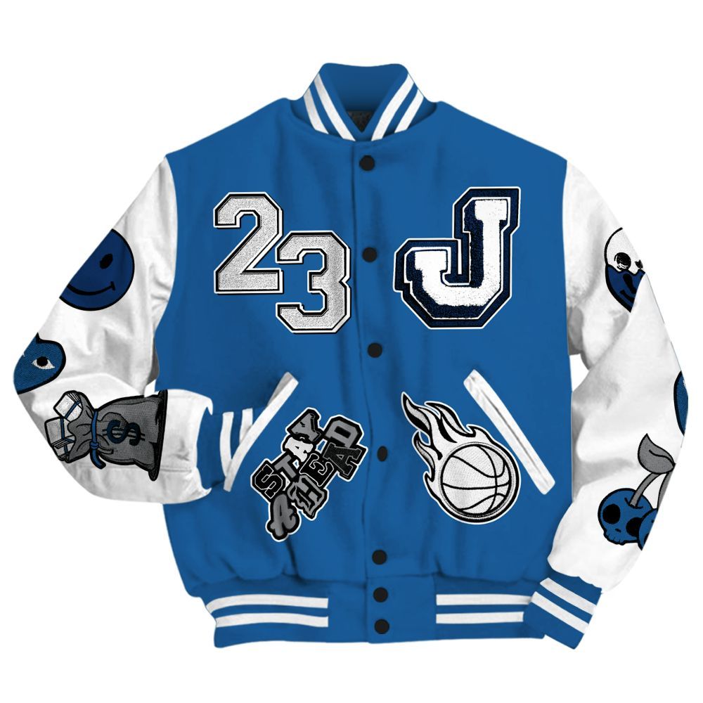 Varsity Jacket To Match French Blue 13s - Hustles Money Number 23 All Over Print