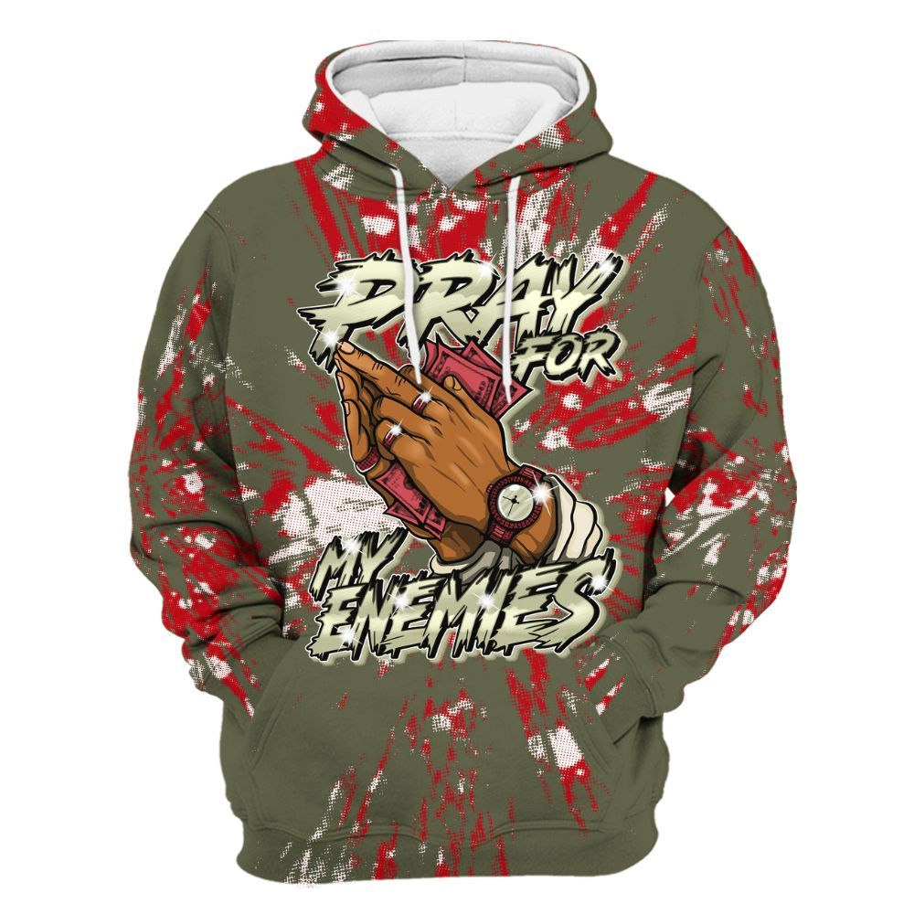 Hoodie To Match Low OG Medium Olive 1s - Prayed For Enemies Graphic Luxury All Over Print