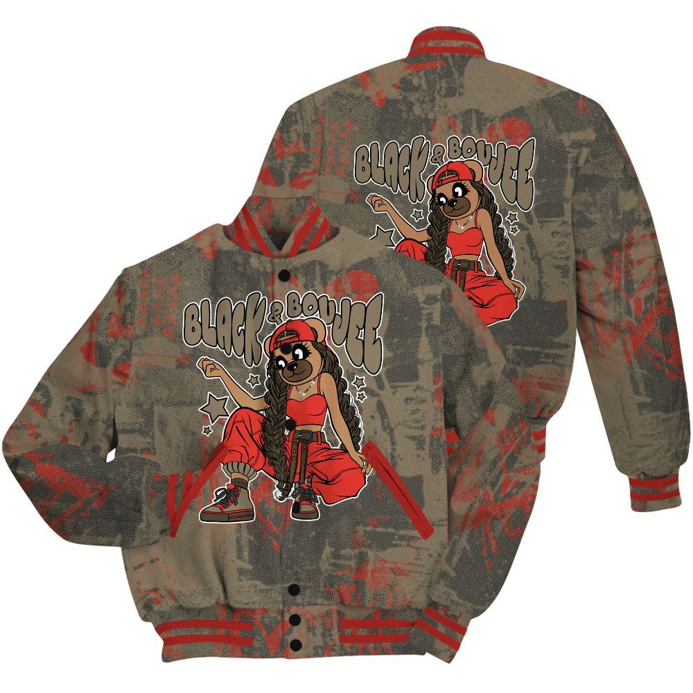 Varsity Jacket To Match Olive 9s Shirt - Boujee Girls Bear Heart Grunge All Over Print