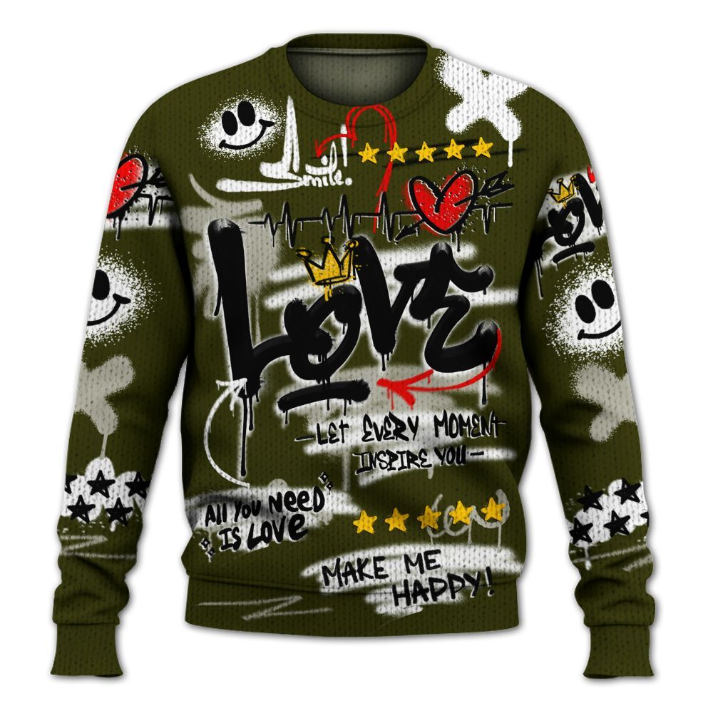 Knitted Sweater To Match Dunk Low Pale Ivory Cargo Khaki - Happy Love Beats Graffiti Streetwear