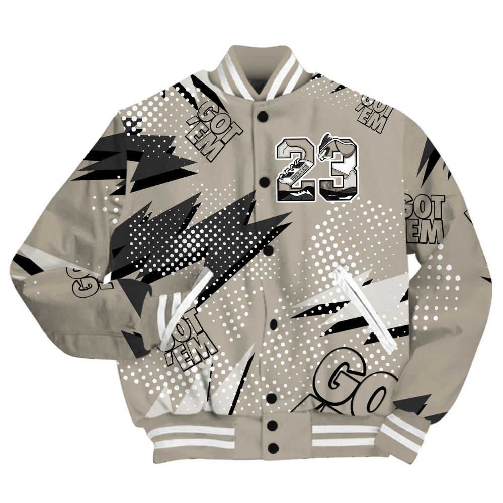 Varsity Jacket To Match RM Light Bone 4s Shirt, Custom Name Number 23 5s All Over Print