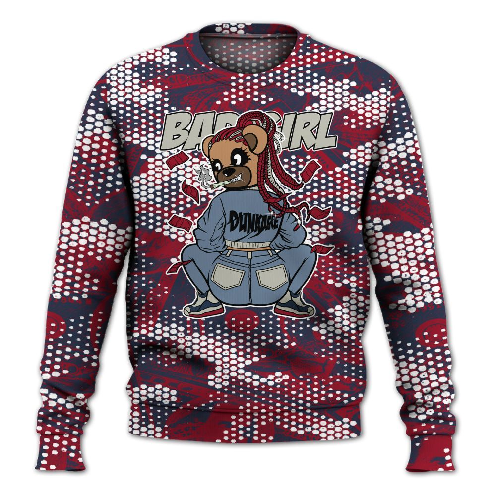 Sweatshirt To Match Navy Blue 2024 6s - Rebellious Girl Bear Banknotes Art All Over Print