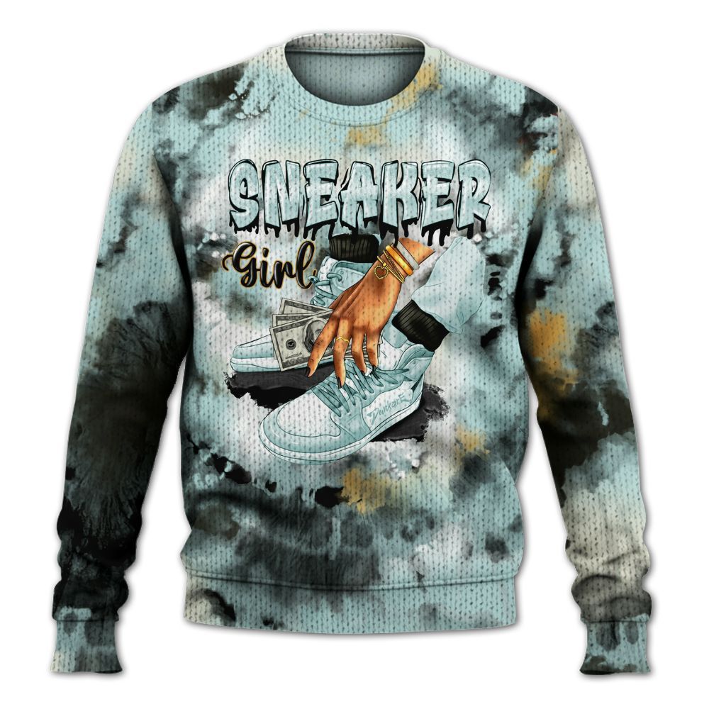 Knitted Sweater To Match Pure Platinum 4s - SNEAKER Girl Money Drip Tie Dye