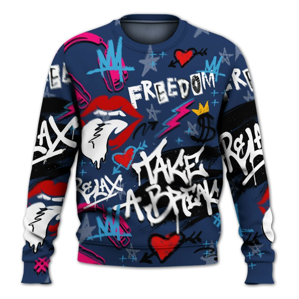 Sweatshirt To Match Air Max 180 University Blue - Take Break Freedom Graffiti Streetwear All Over Print