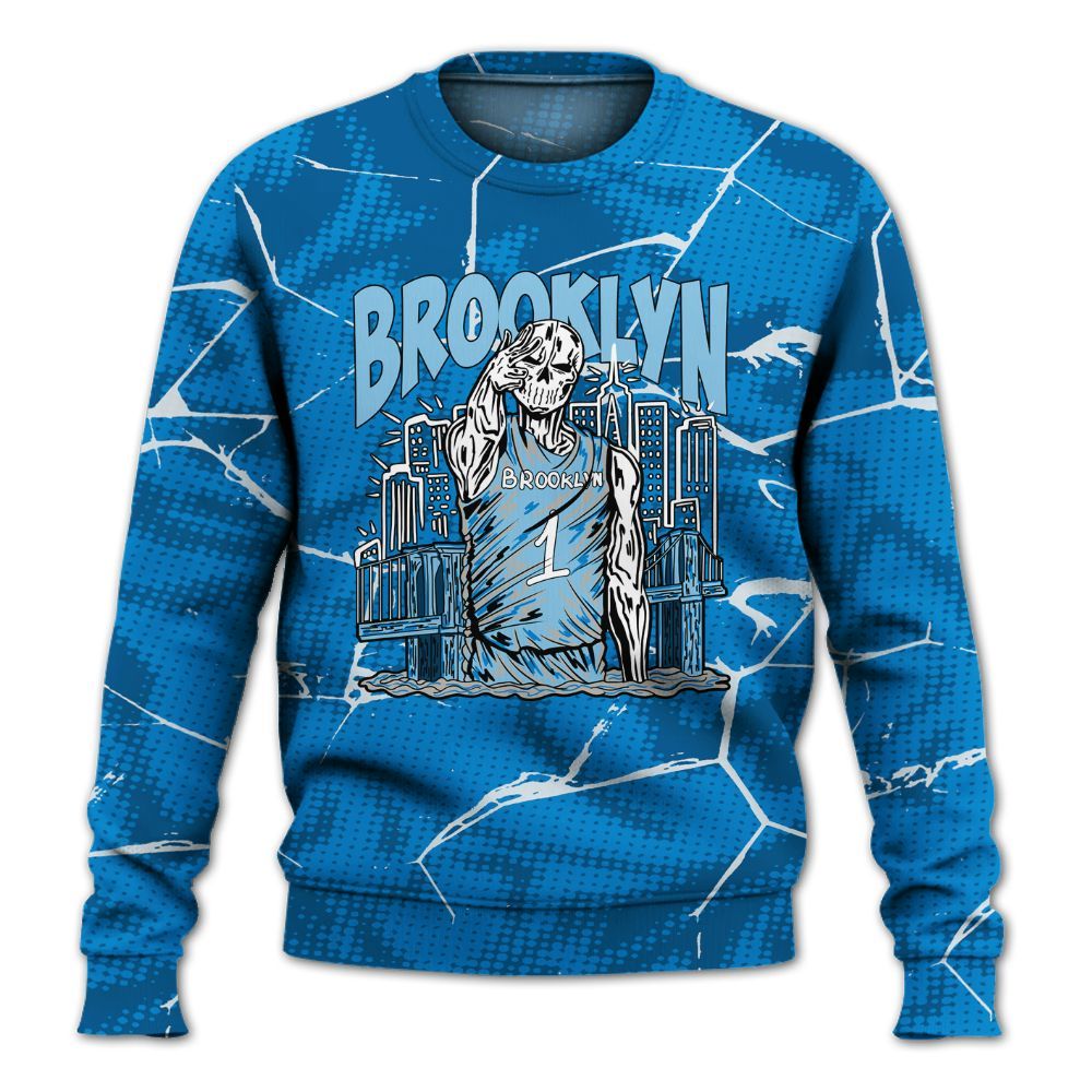 Sweatshirt To Match Military Blue 4s - Brooklyn's Skeleton Crack All Over Print
