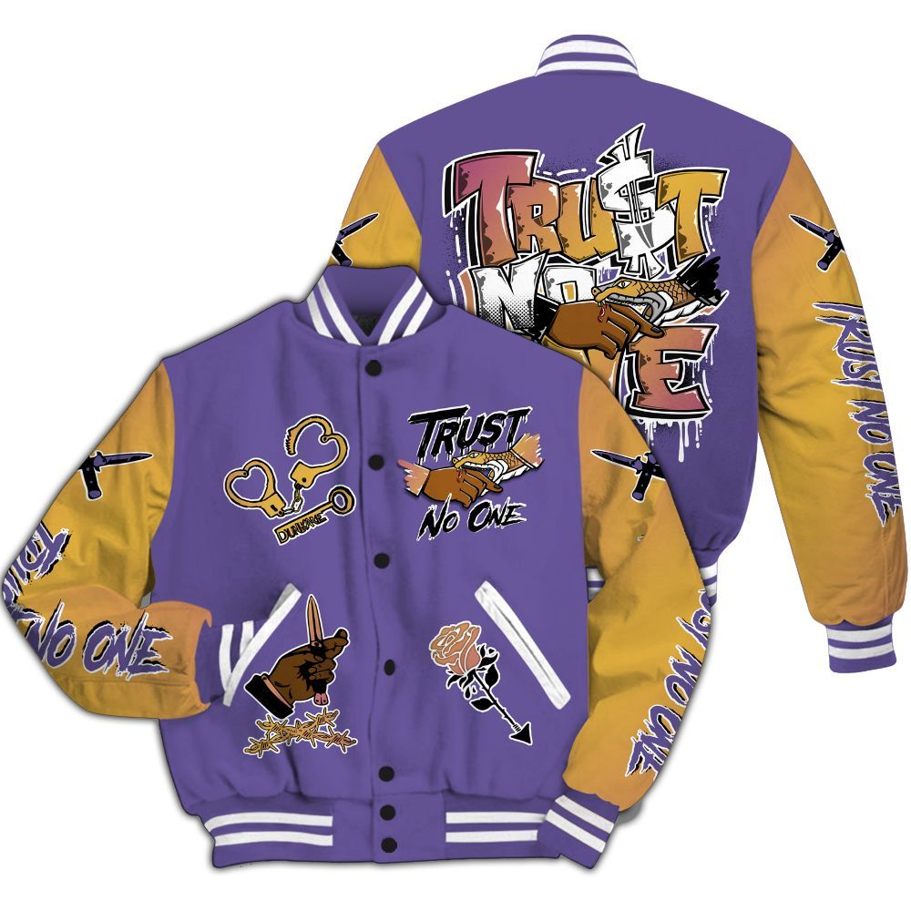 Varsity Jacket To Match Book Sunset 1s - Trust No One Dripping All Over Print