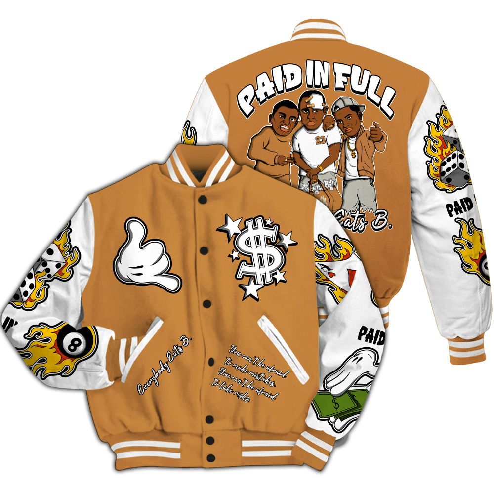 Varsity Jacket To Match Dunk Low Nature Wheat Suede - Everybody Paid In Full Graphic All Over Print