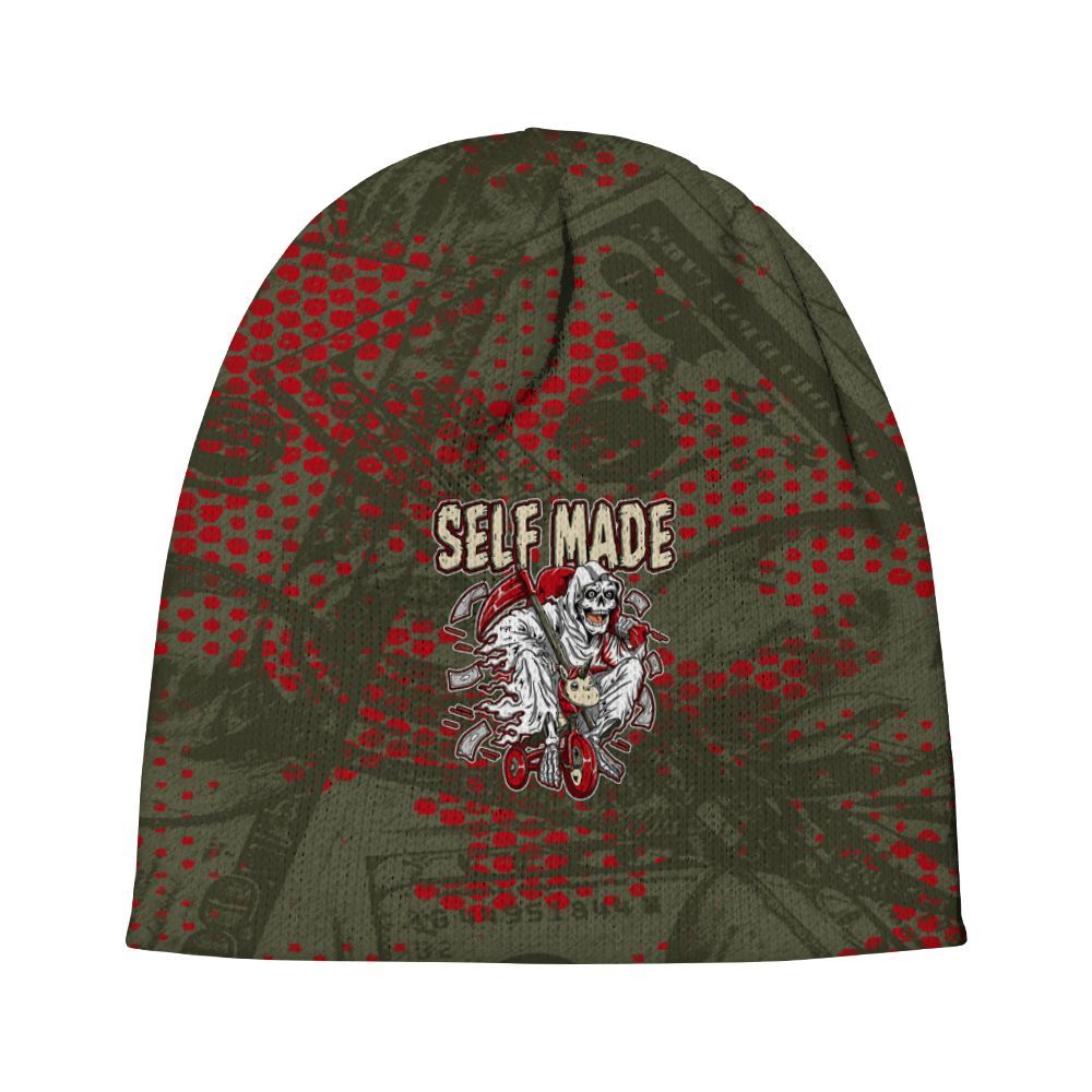 Beanie Hat To Match Travis Scott Low OG Medium Olive 1s - Self Make Skeleton Banknotes Art Graphic