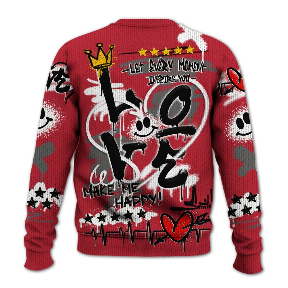 Knitted Sweater To Match Red Flint 13s - Happy Love Beats Graffiti Streetwear