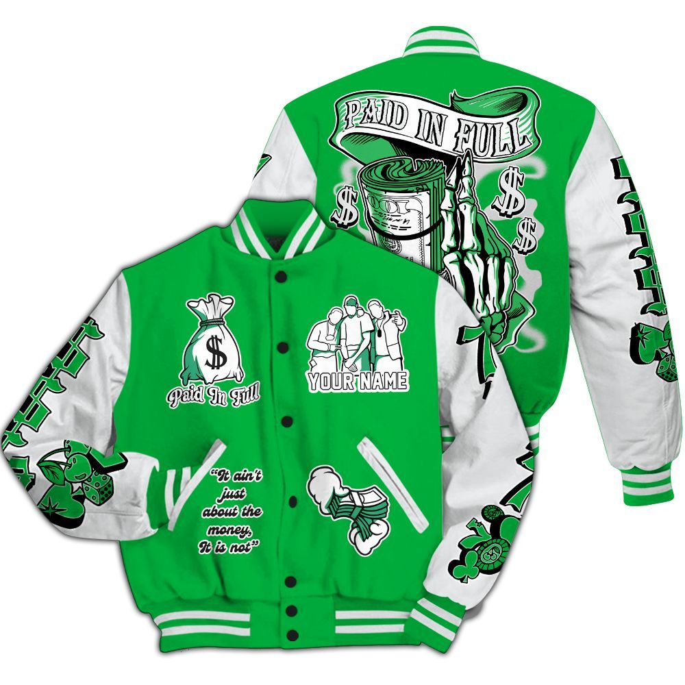 Varsity Jacket To Match Lucky Green 5s - Paid In Full Baseball Varsity Jacket Custom Name All Over Print