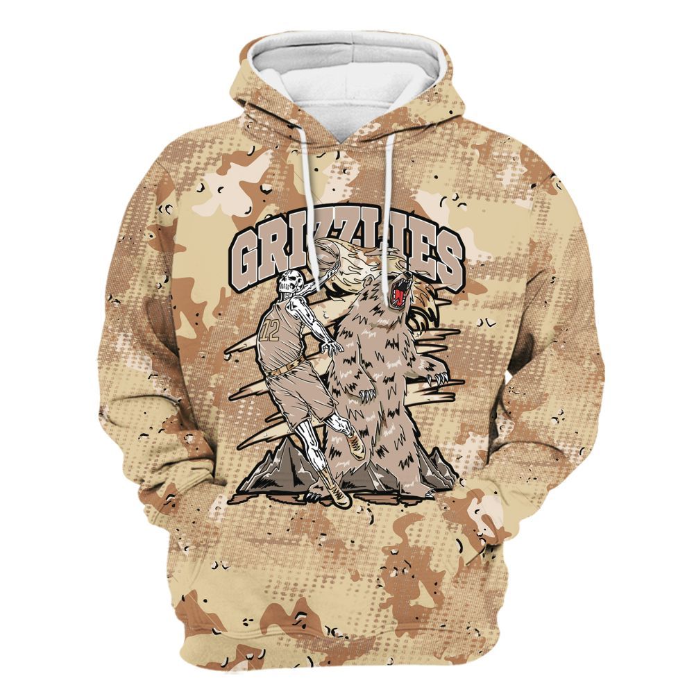 Hoodie To Match Desert Camo 3s - Grizzly Bear Skeleton Brown Sugar All Over Print