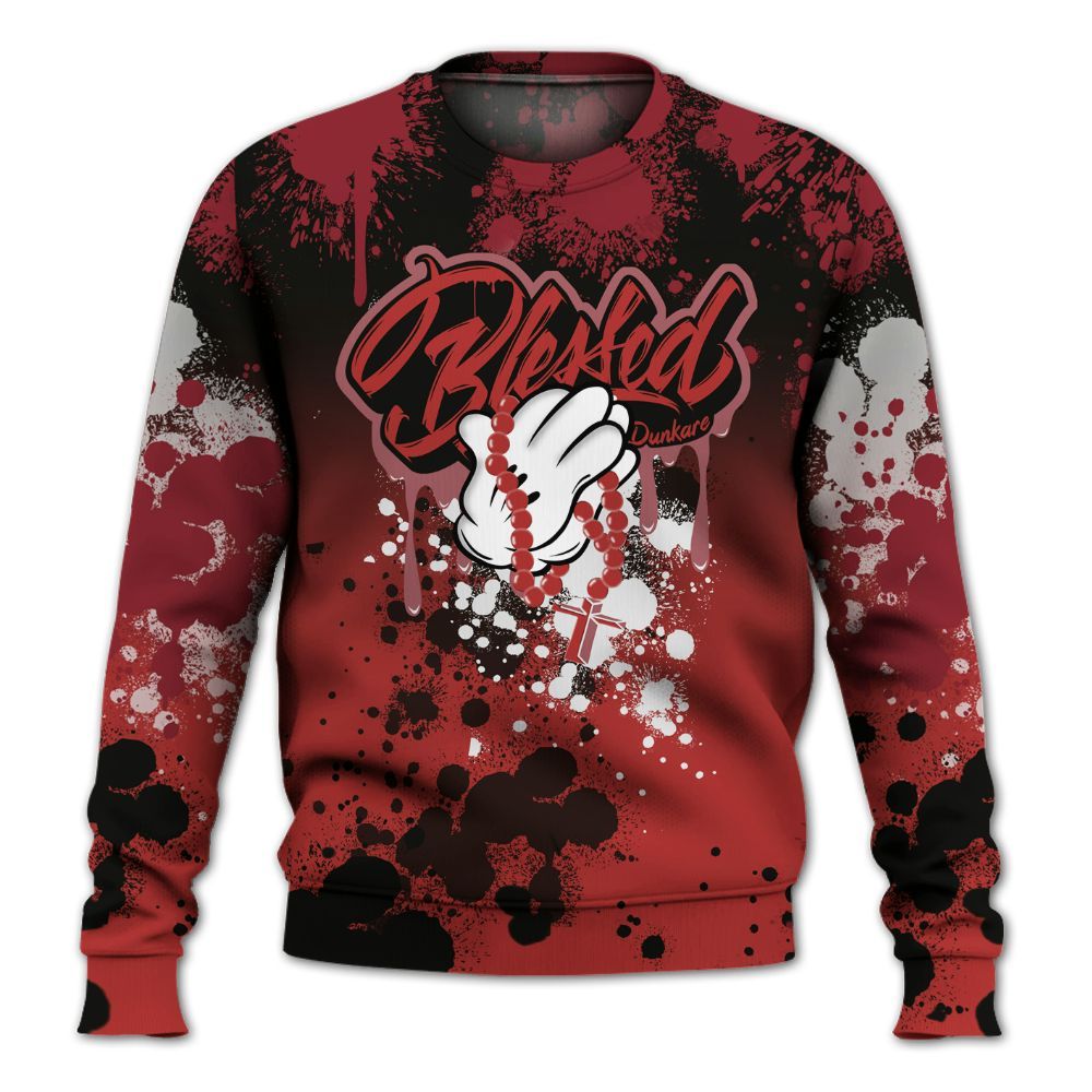 Sweatshirt To Match Bred Reimagined 4s - God Blessed Ink Drip All Over Print