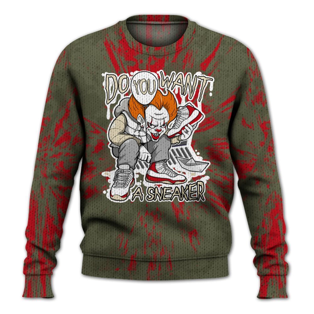 Knitted Sweater To Match Travis Scott Low OG Medium Olive 1s - Clown Scary Sneakers Graphic Halloween