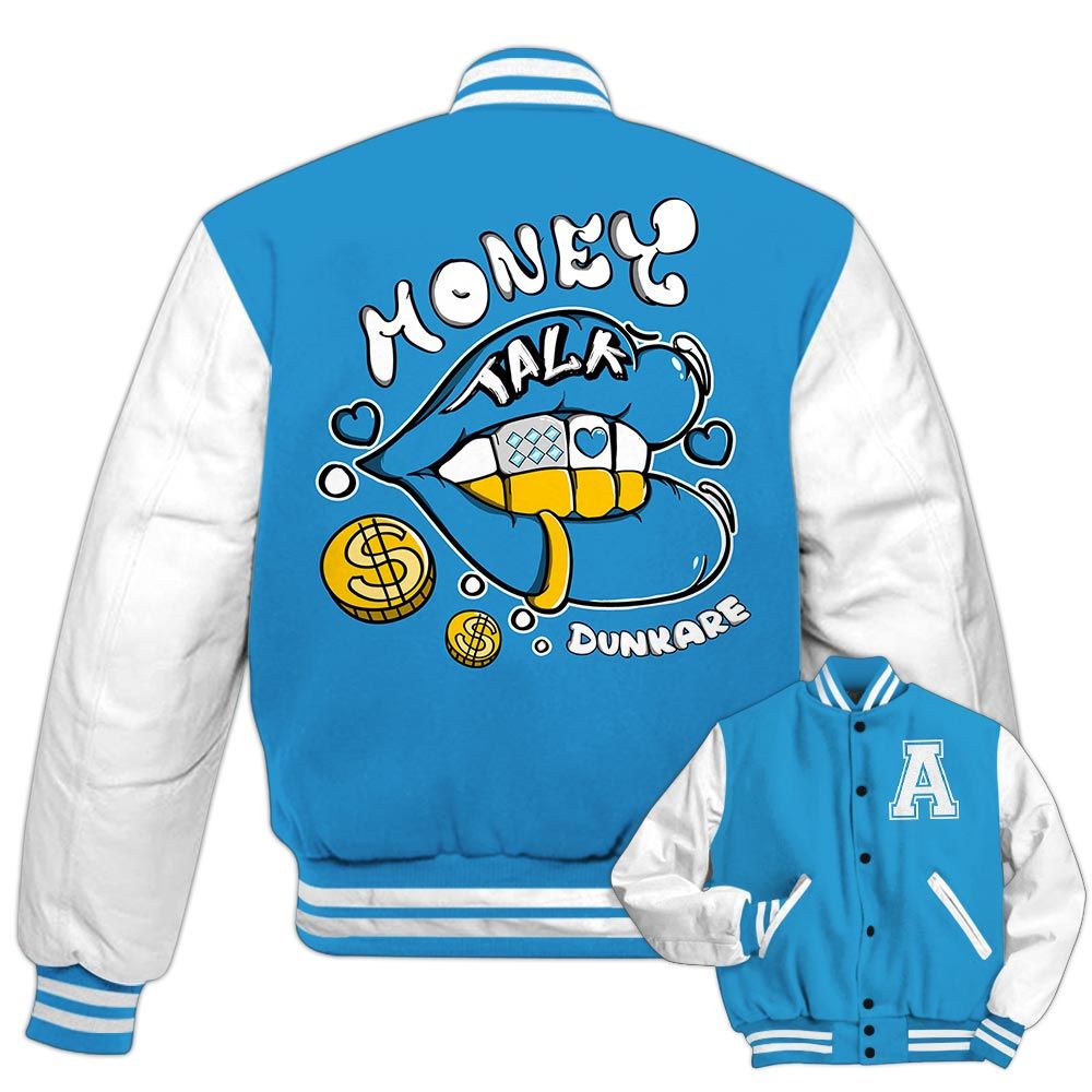 Varsity Jacket To Match Powder Blue 9s - Custom Lips Money Talk Varsity Jacket Outfit 1605 1LGH