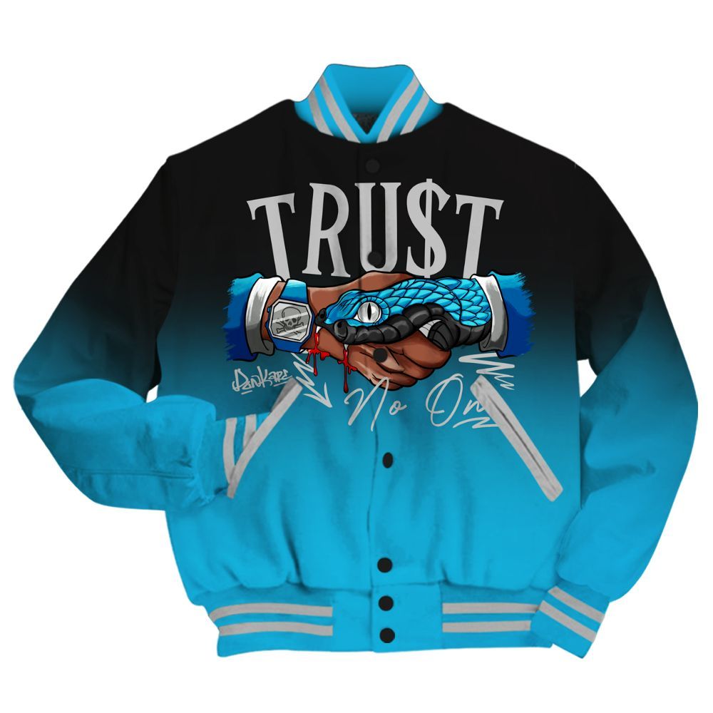 Varsity Jacket To Match Black University Blue 2026 14s - Trust No One Drip All Over Print