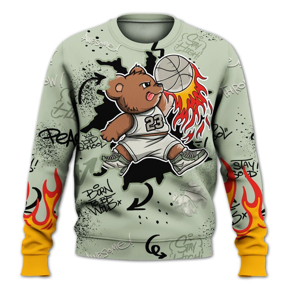 Sweatshirt To Match Seafoam Sail 4s - Number 23 Basketball Bear Custom Name All Over Print