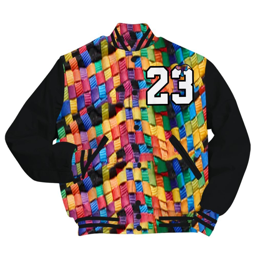 Varsity Jacket To Match Air Rainbow Weave - Custom Name Number 23 Drip All Over Print