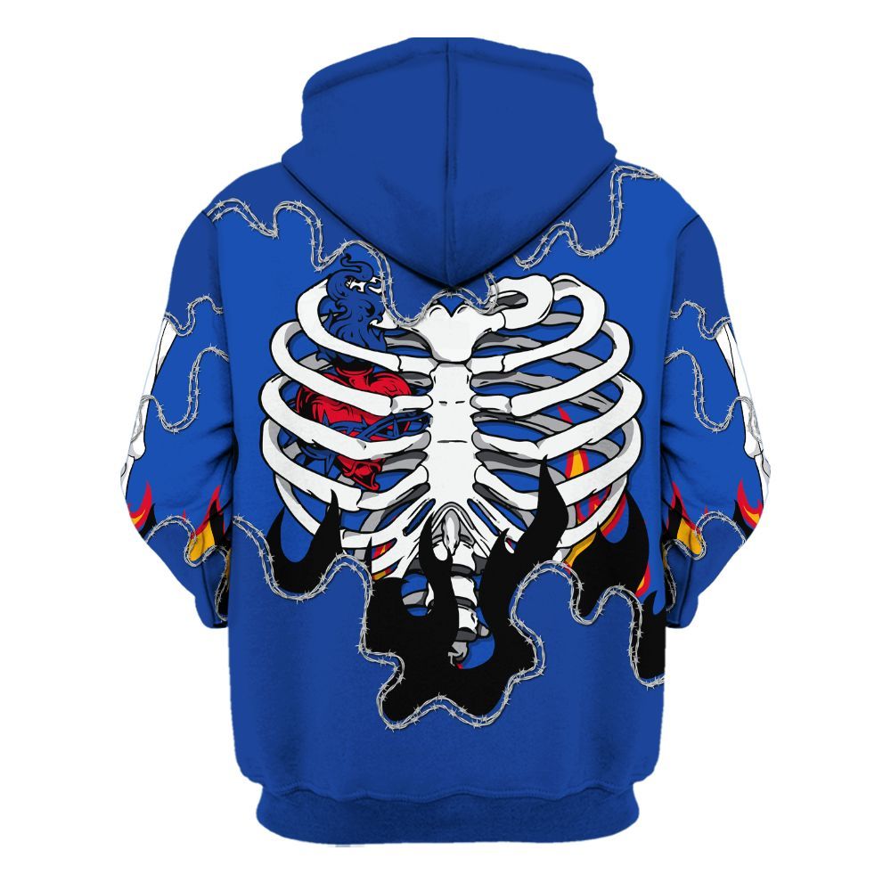 Hoodie To Match Air Foamposite One Royal - Skeleton Heart On Fire All Over Print