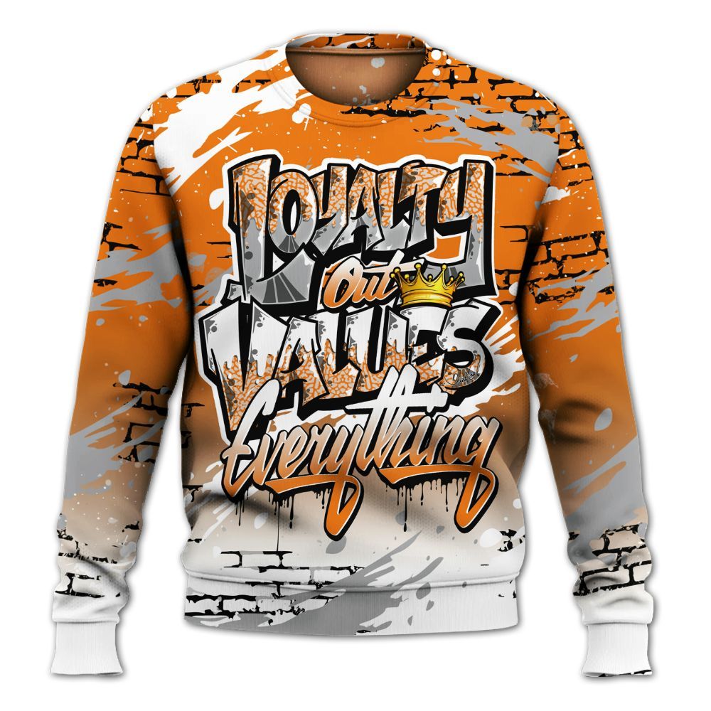 Sweatshirt To Match Orange Citrus 3s - Values Of Loyalty Drip All Over Print