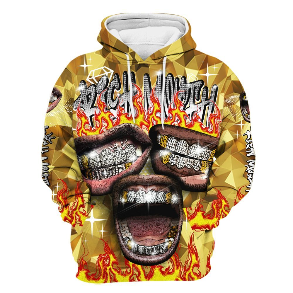Hoodie To Match NET Gold 4s - Rich Mouth Fire Rap Retro 90s All Over Print