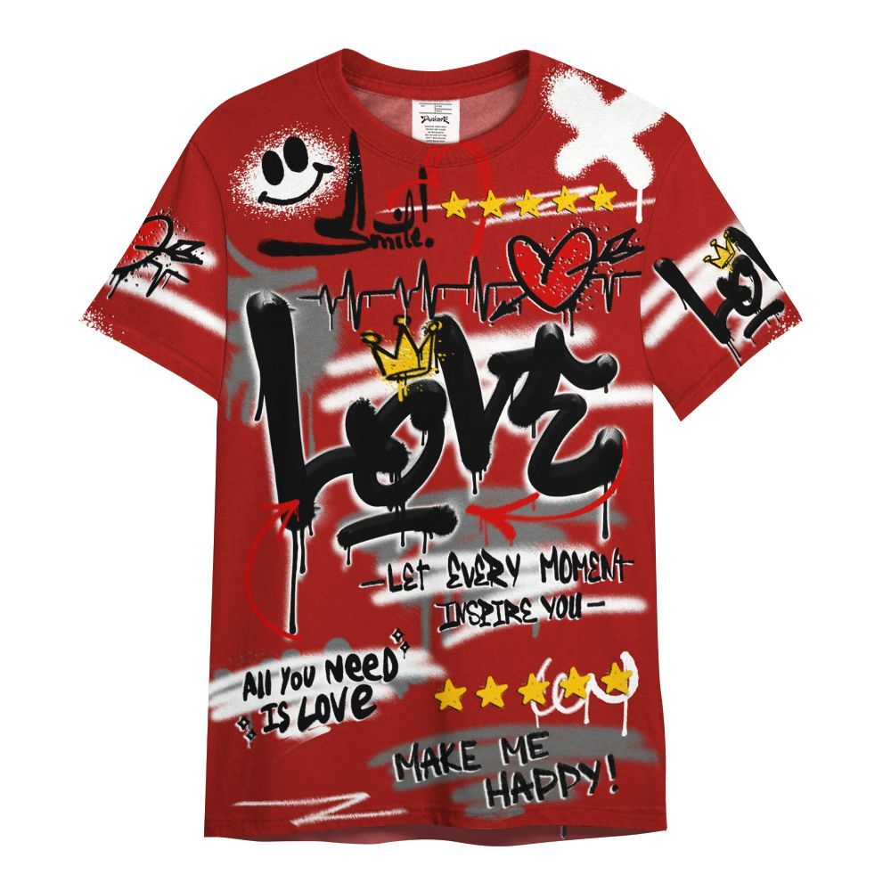 Shirt To Match High OG Varsity Red 1s - Happy Love Beats Graffiti Streetwear All Over Print
