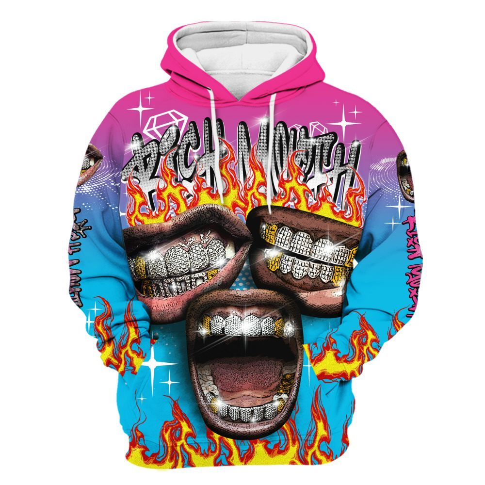 Hoodie To Match Tokyo Nights Stewie 3s - Rich Mouth Fire Rap Retro 90s All Over Print