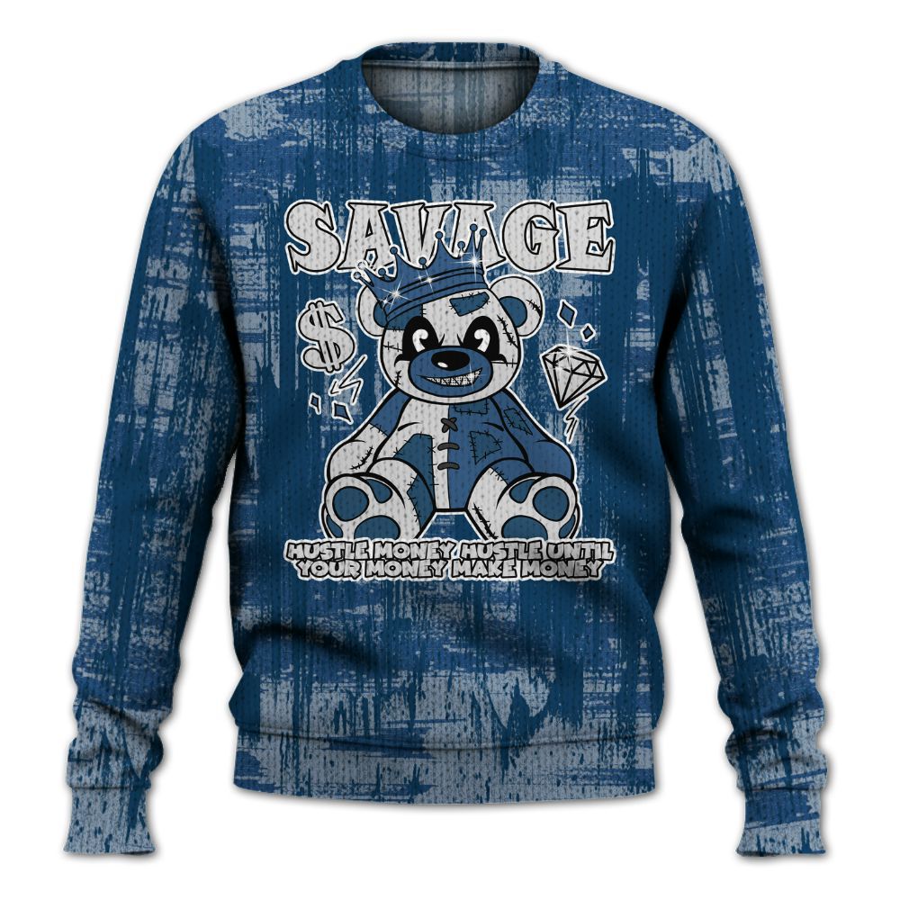 Knitted Sweater To Match High OG Midnight Navy 1s - Savages Bear Glitch Art