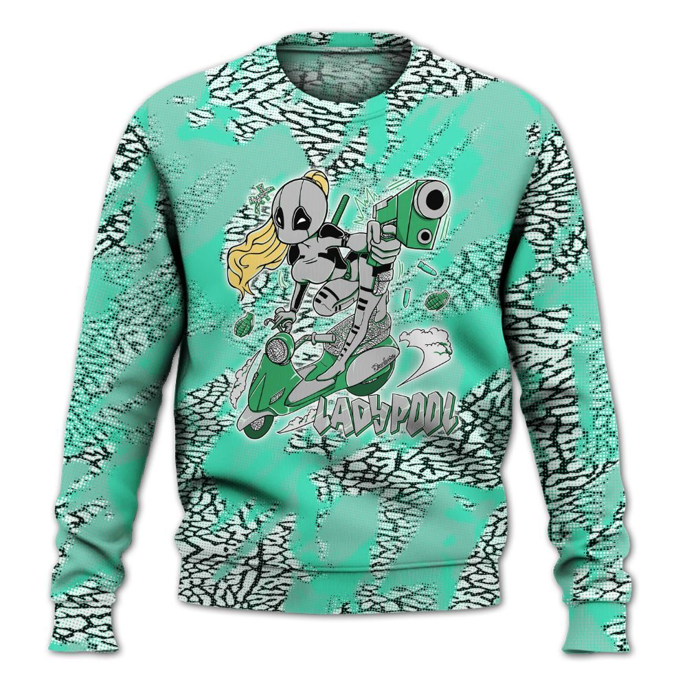 Sweatshirt To Match Black Green Glow 3s - Lady Pool Cartoon Abstract Halftone All Over Print