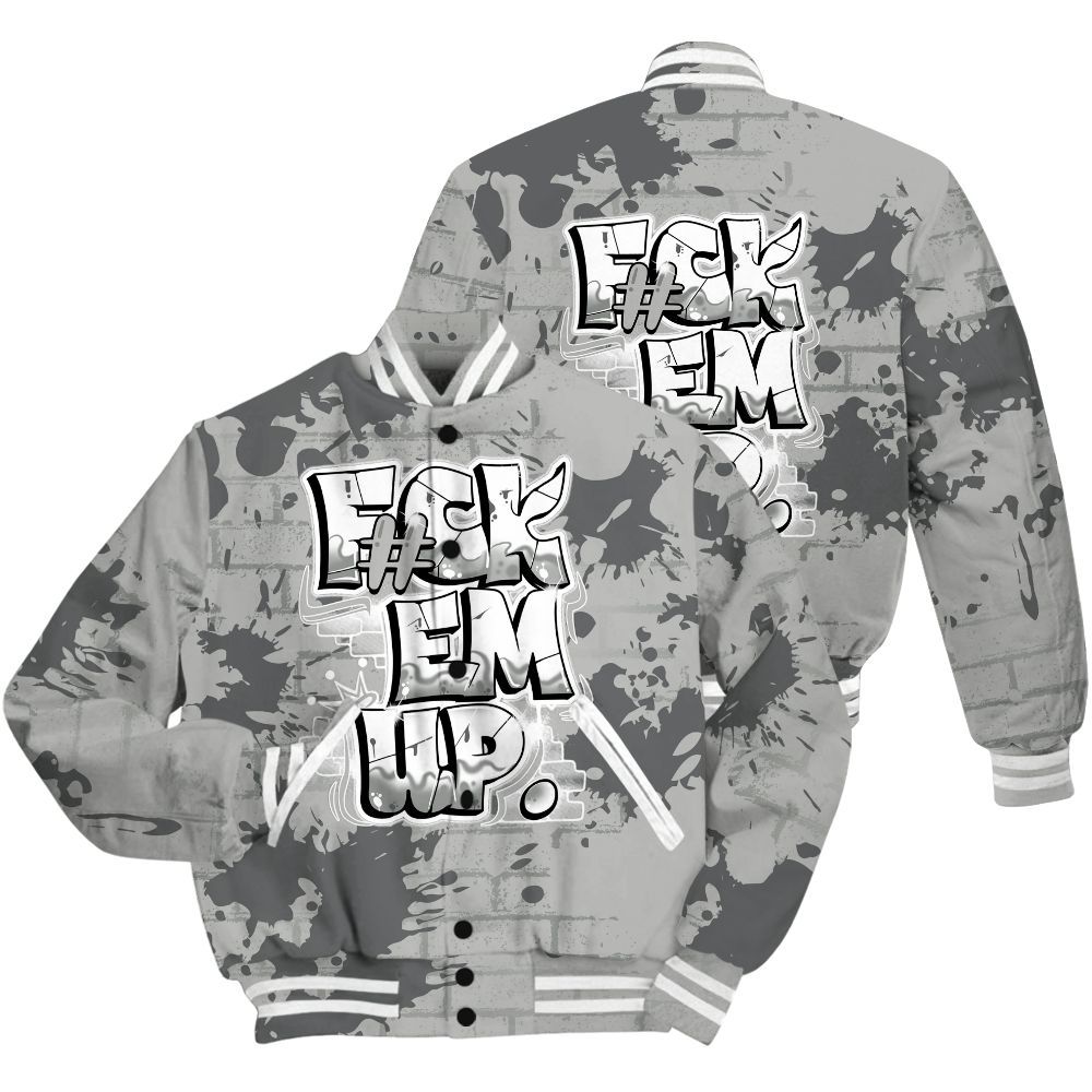 Varsity Jacket To Match Retro Wet Cement 4s Shirt - F#ck Em Graphic Brick Art All Over Print